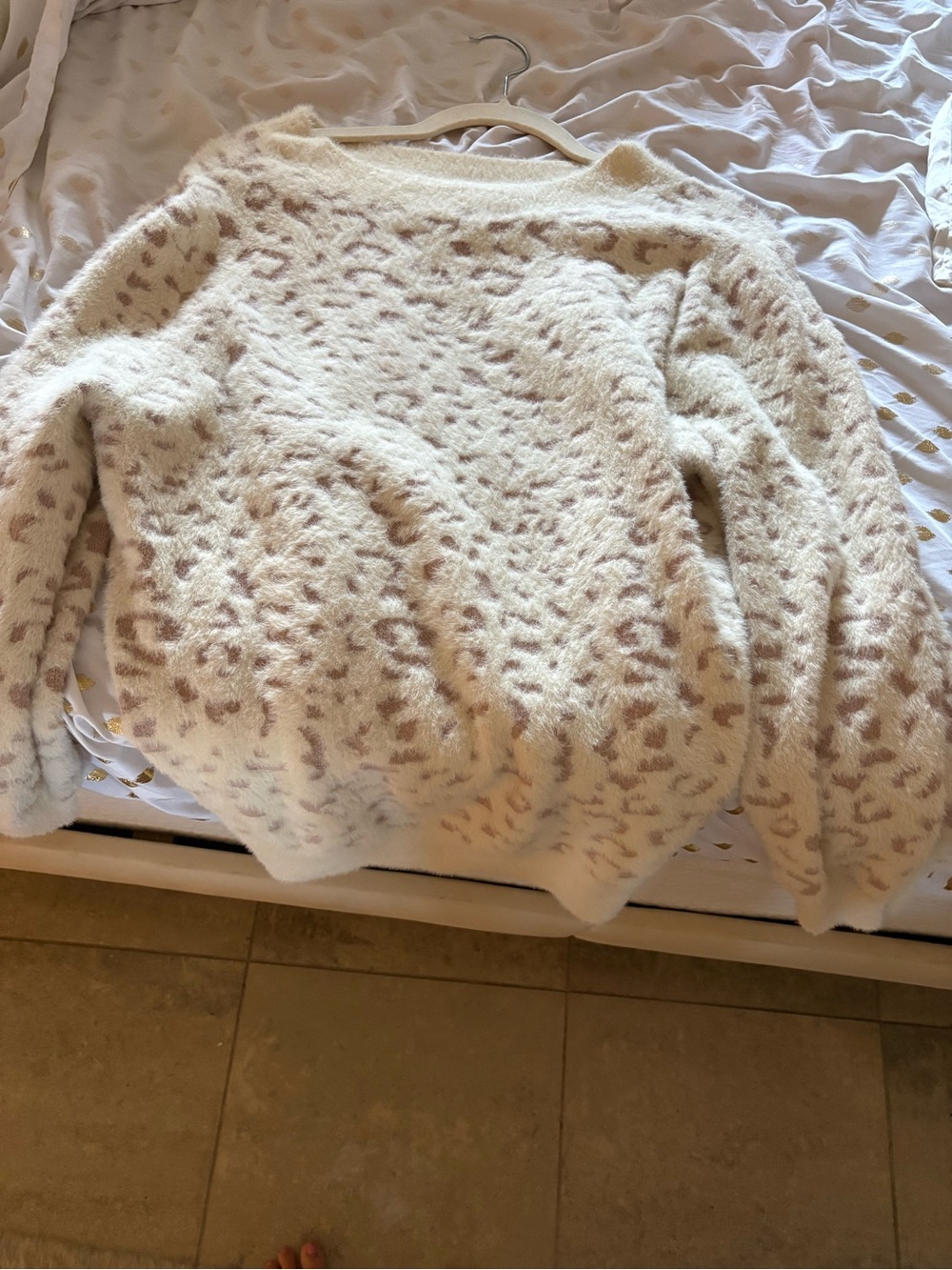Altar'd State Cream Leopard Fuzzy Scoop Sweater